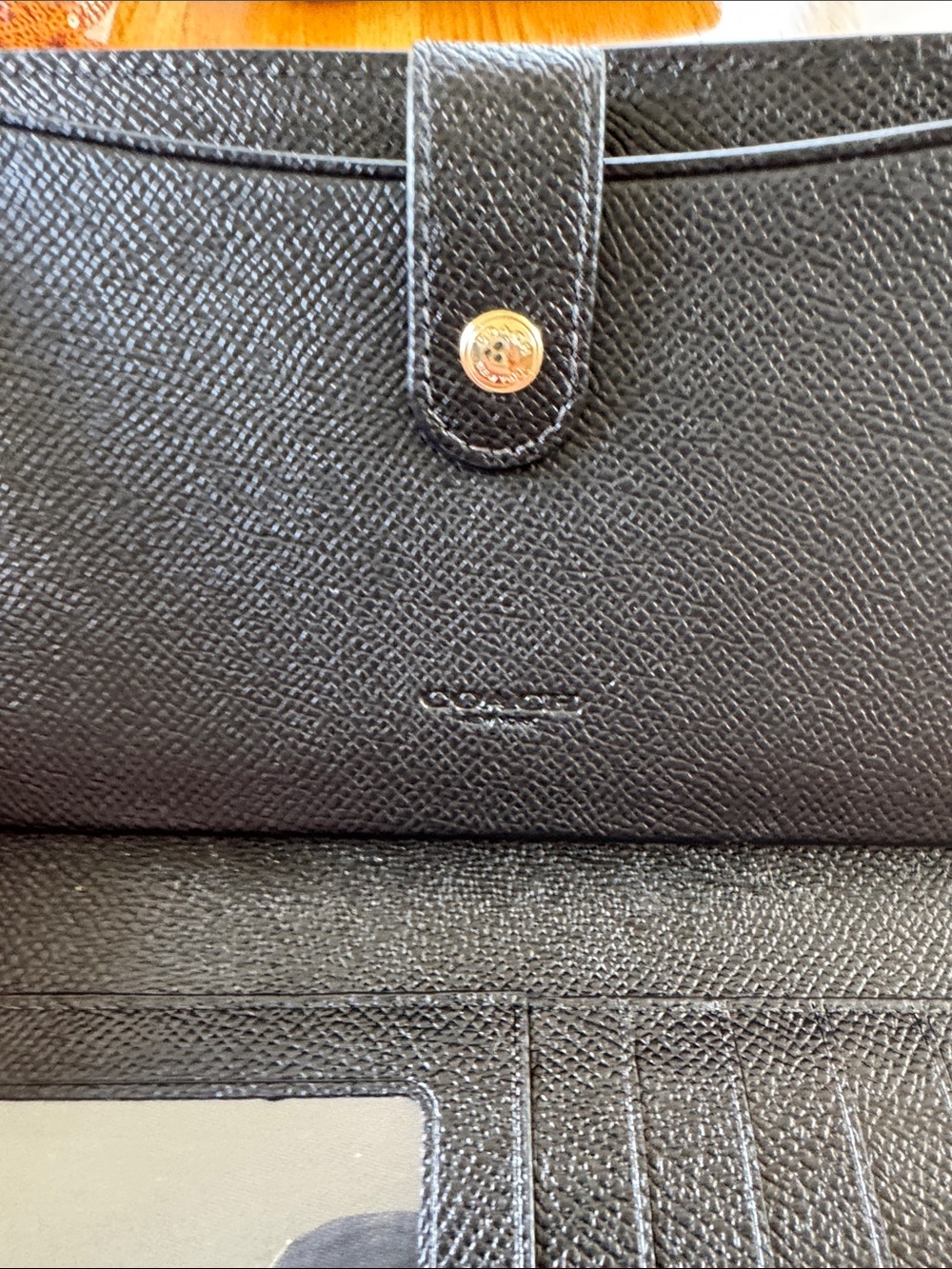 Coach Black Crossgrain Pebbled Leather Tech Wallet Wristlet w/strap Gold Emblem - Picture 7 of 12